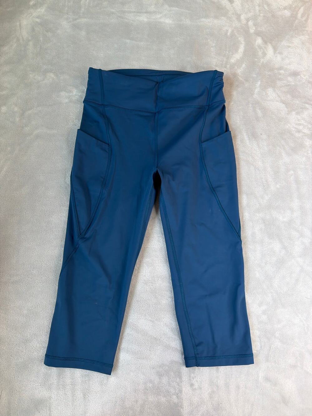 Lululemon Break Free Crop 17” Nulux Running Leggings Blue Pockets Women's Size 8